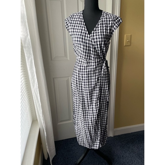 j Crew Wrap Dress Midi Black and White Buffalo Check size XXS - Picture 1 of 6